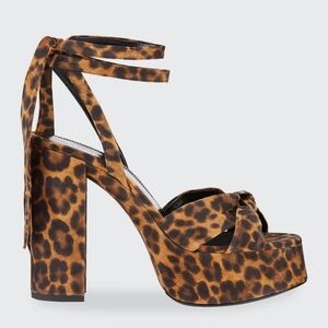 SAINT LAURENT Bianca Leopard Platform Sandals with Knot Front